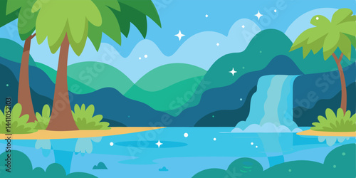 Cartoon jungle with sparkling waters vector illustration