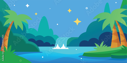 Cartoon jungle with sparkling waters vector illustration