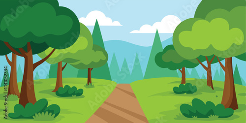 Cartoon forest path with bushes vector illustration