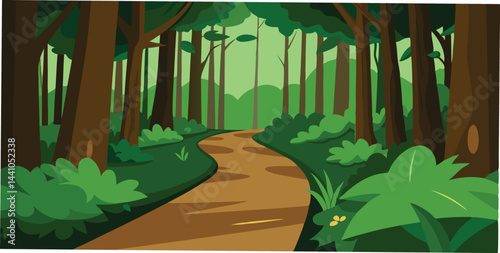 Cartoon forest path under vines vector illustration
