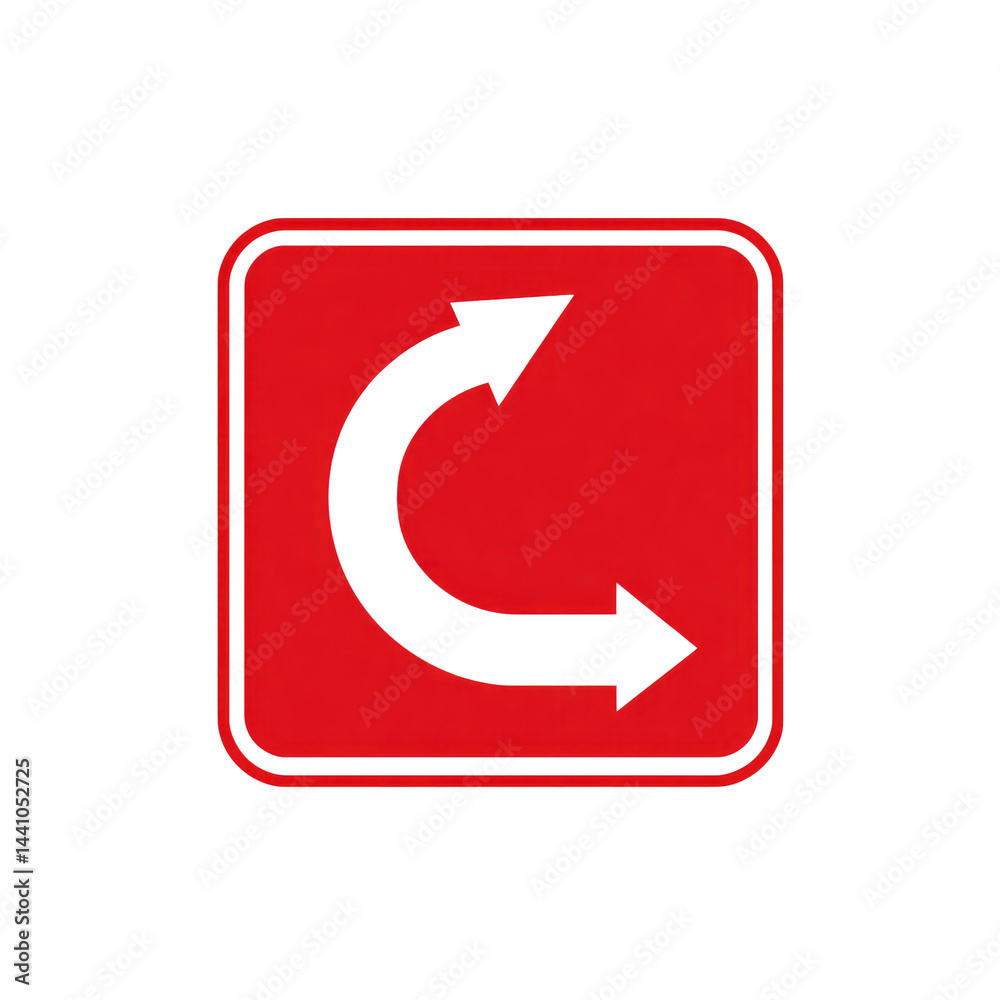 Red Square with Black U-Turn Arrows Directional Symbol Red Square with Black U-Turn Arrows Directional Symbol