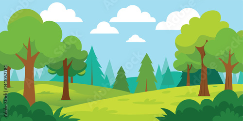 Bright forest glade cartoon background vector illustration