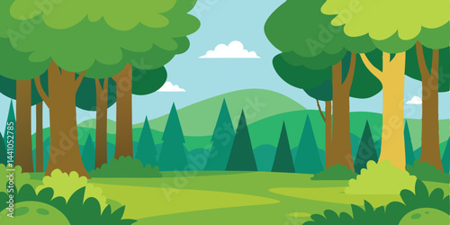 Bright forest glade cartoon background vector illustration