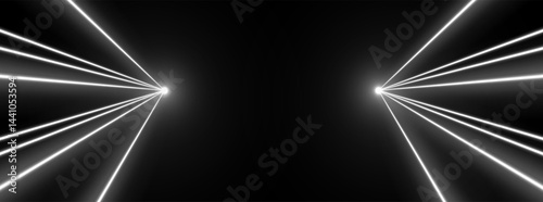 Obraz na płótnie Laser rays or beams, glowing neon lines, bright futuristic background. Motion or speed light effect. Concert or nightclub spotlights. Vector illustration. w salonie