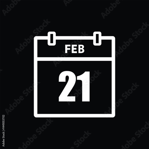 calender icon, 21 february icon with black background
