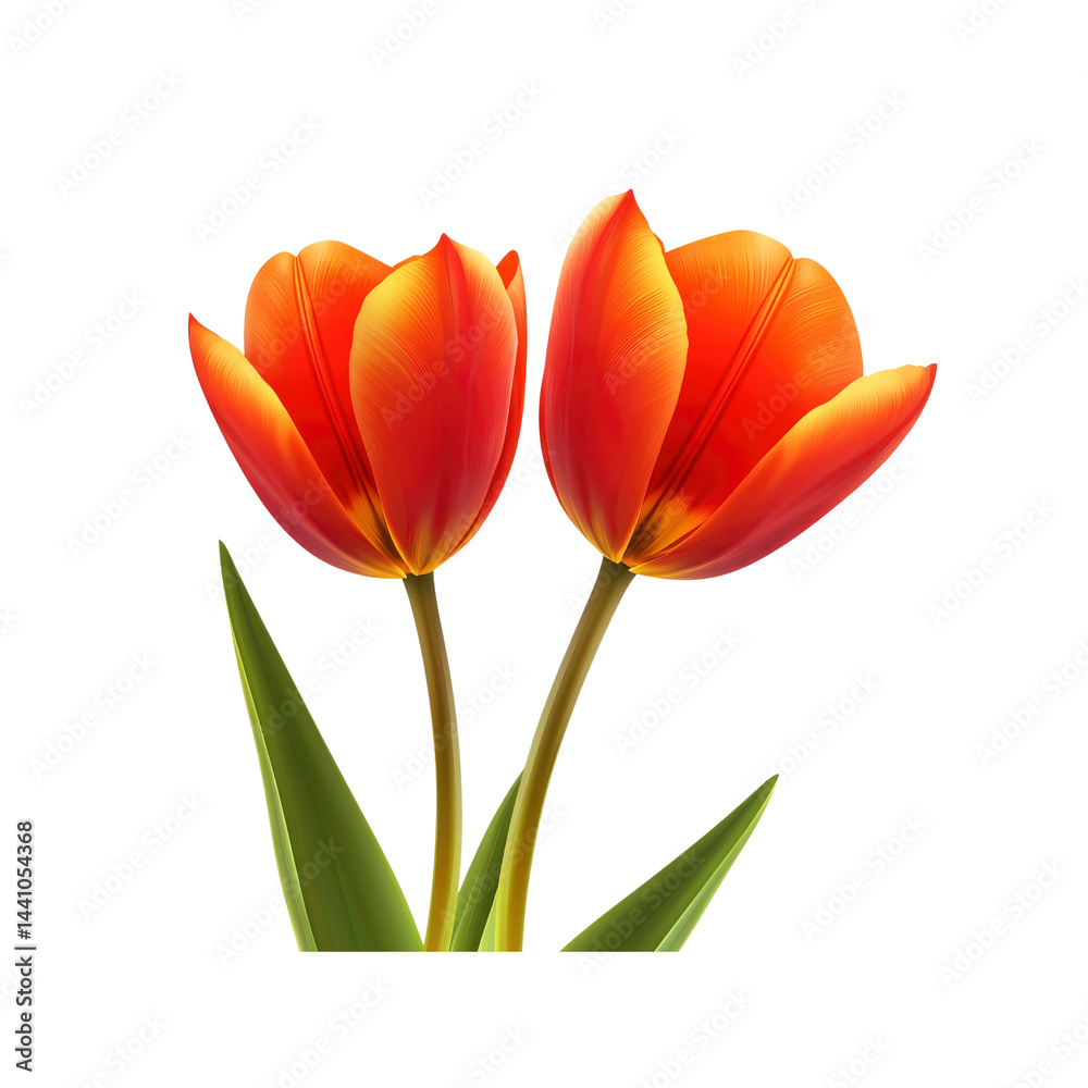 Naklejka premium Two Vibrant Orange Tulips on Transparent Background