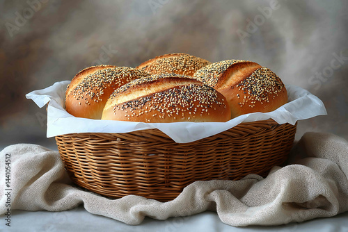 A basket of bread with paper underneath real photo