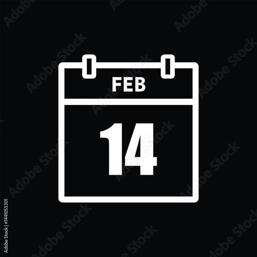 calender icon, 14 february icon with black background