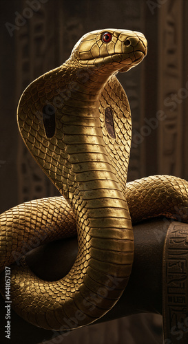Majestic Uraeus - Divine Golden King Cobra, symbol of pharaonic power and protection. Worn on crowns as a living flame of Ra's wrath