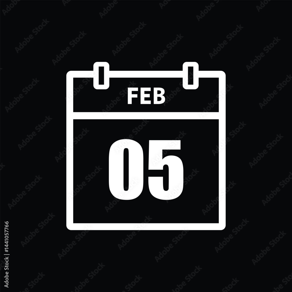 calender icon, 05 february icon with black background calender icon, 05 february icon with black background