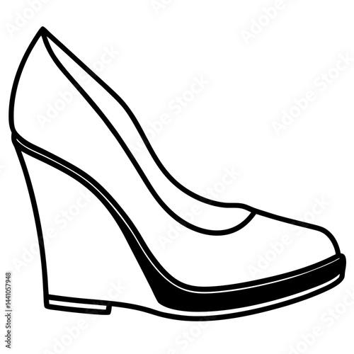 Wedge Heels Silhouette Vector on White