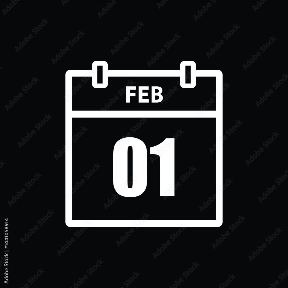 calender icon, 01 february icon with black background calender icon, 01 february icon with black background
