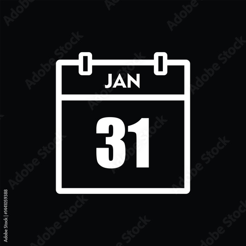 calender icon, 31 january icon with black background