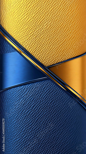 An elegant and luxurious backgroundA luxurious and symmetrical phone wallpaper the upper half is brushed blue metal with a fine linear finish the lower half is smooth yellow leather