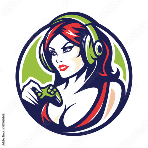 Female gamer in headphones holding a controller (1)
