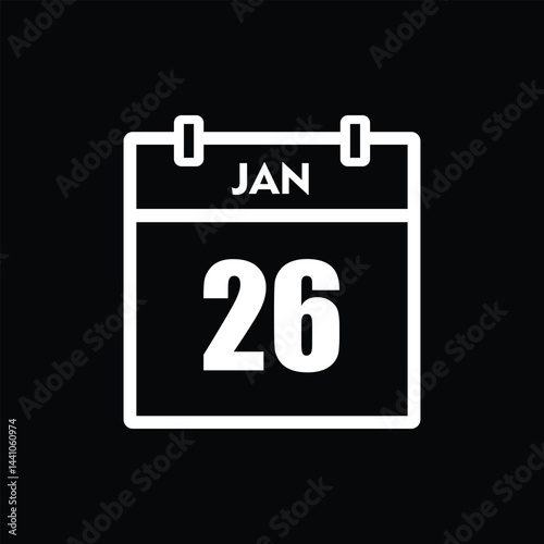 calender icon, 26 january icon with black background