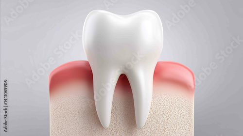 Simple and elegant dental diagram showing a single tooth with gum line gently retracted no blood or surgical visuals minimal color palette sterile and informative realistic infograp
