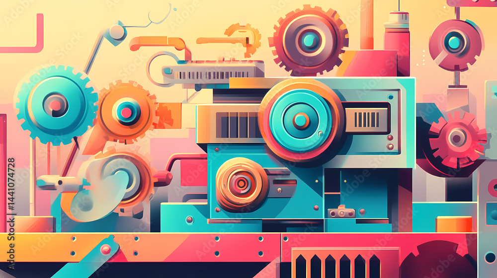 Obraz premium Templates for tech blogs. Wonderpress Machine. Illustration