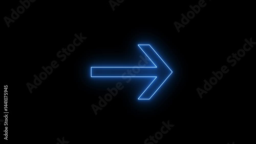 Neon arrow icon animation. Bright Swipe right arrow animation. neon road sign. Glowing arrow moving right on black background 4k.