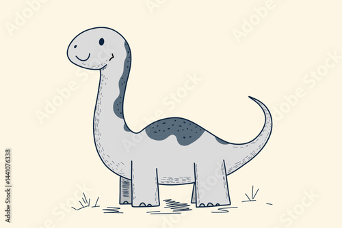 A cartoon dinosaur. The dinosaur is small and cute, with a big smile on its face. The image has a playful and lighthearted mood