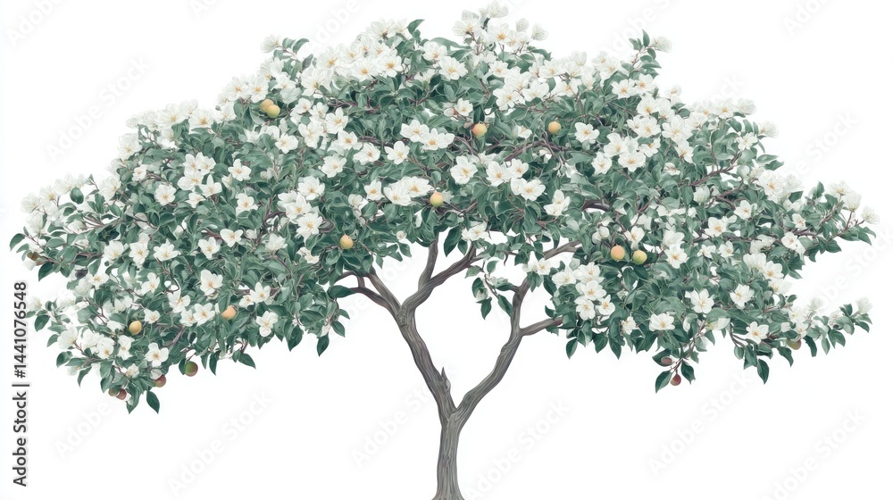 Fototapeta premium Blooming white flower tree, isolated, spring, nature background