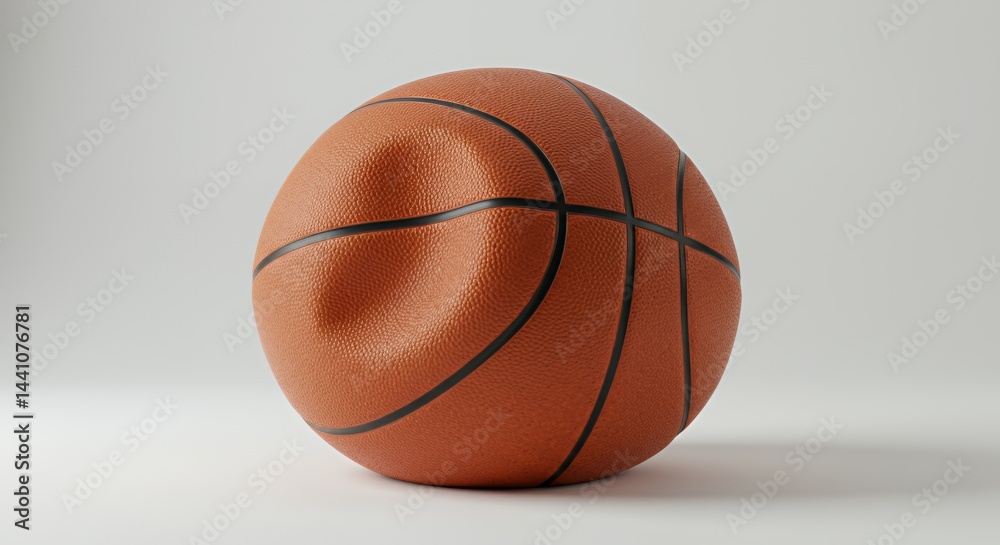 Fototapeta premium Deflated Orange Basketball with Black Lines Resting Uselessly on White Backdrop Damage Theme Depicts Forgotten Games and Environmental Awareness in Studio Shot