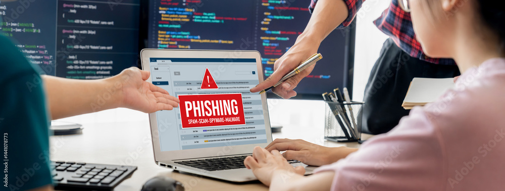 Cyber security software show alert of cyber attack for protection brisk. Danger from virus, phishing and cyber fraud.