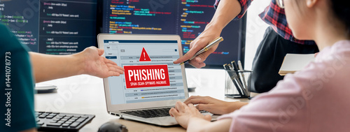 Obraz na płótnie Cyber security software show alert of cyber attack for protection brisk. Danger from virus, phishing and cyber fraud. w salonie