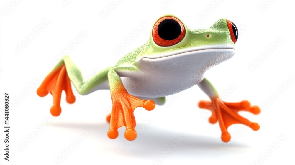 Fototapeta premium Vibrant Frog with Orange Toes and Red Eyes Perfect for Nature and Wildlife Themes