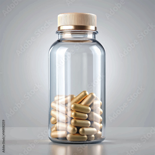 suppliments,3d suppliments bottle,realistic suppliments, transparent suppliment bootlles, tablets, multiple bottles,medicine,without label,glass jar multi color,capsules, omega 3 capsules, vitamins,  