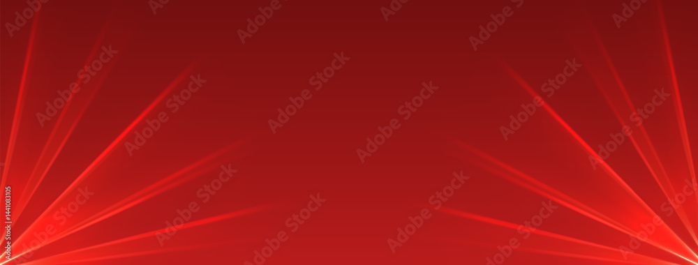 Red lasers background., glowing rays or neon beams, bright futuristic backdrop. Concert or nightclub spotlights. Vector illustration.