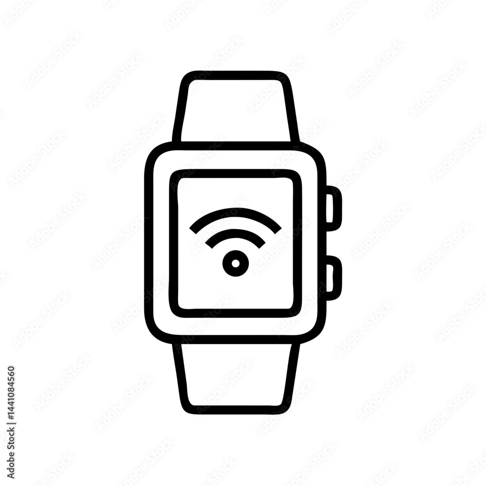 Smartwatch icon with connectivity feature, simple design, black and white Smartwatch icon with connectivity feature, simple design, black and white