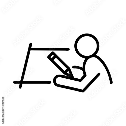 Hobby icon of a person drawing, creative style, black and white illustration