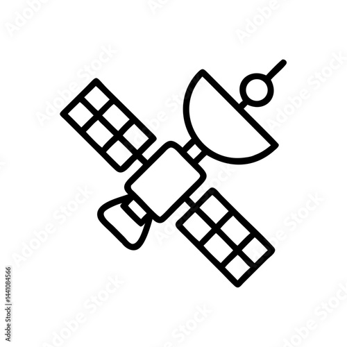 Space station icon with satellite dishes, simple design, black and white