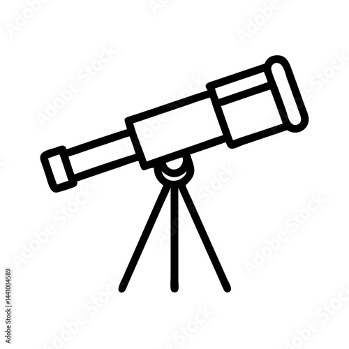 Telescope icon, simple design, black and white, for astronomy and observation