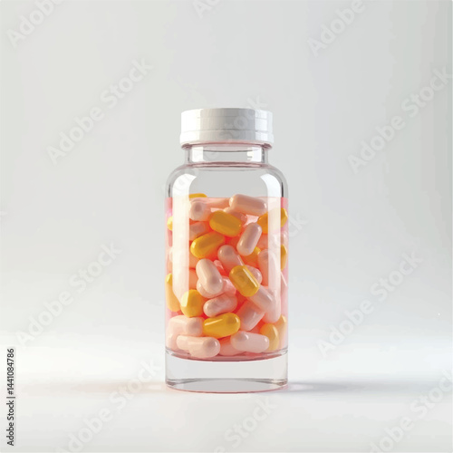 suppliments,3d suppliments bottle,realistic suppliments, transparent suppliment bootlles, tablets, multiple bottles,medicine,without label,glass jar multi color,capsules, omega 3 capsules, vitamins,  