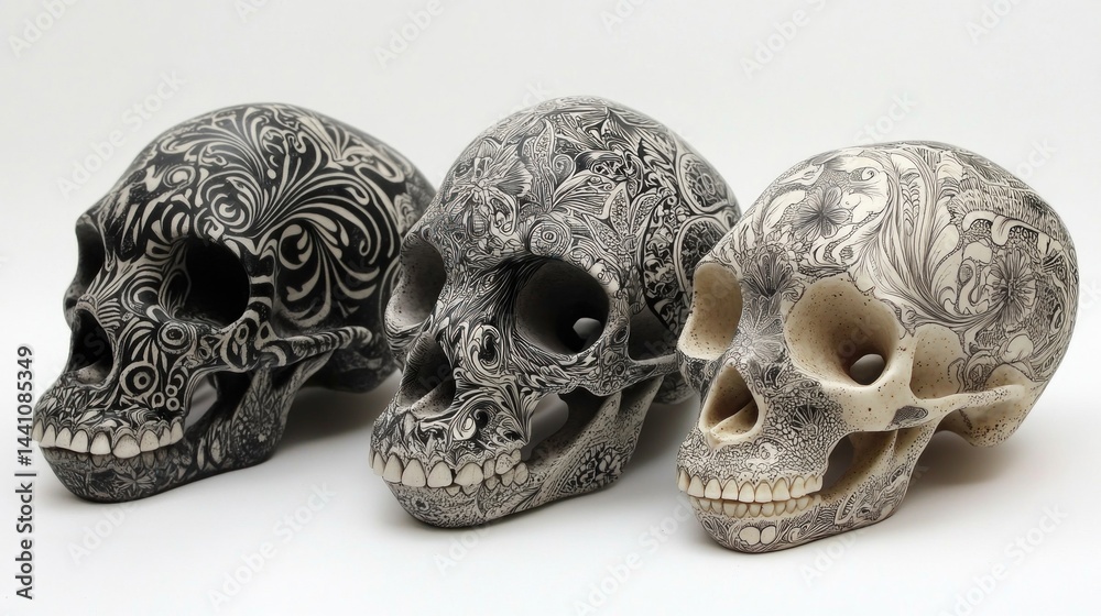 Naklejka premium Decorated skulls art studio display