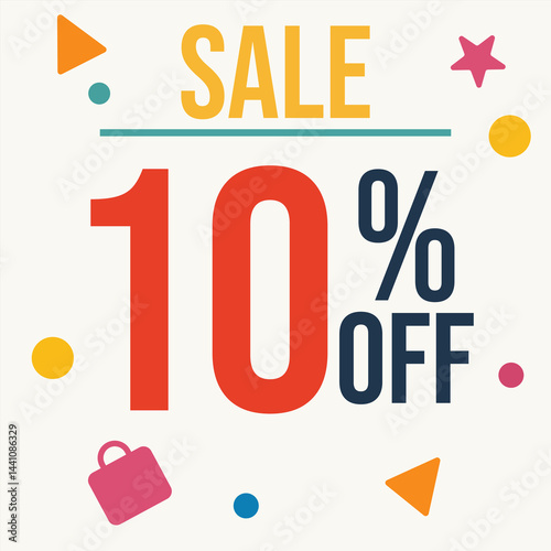 10 percent off sale with white background and geometric shapes