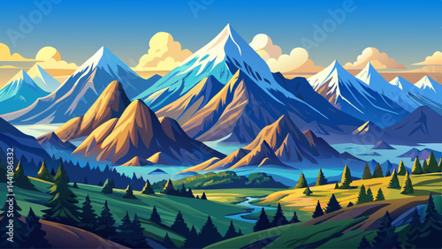 Majestic mountains stretch across the endless horizon.
Snowy crowns gleam under the clear blue sky.
Rolling valleys nestle between towering ridges.
A panoramic masterpiece of earth’s wild beauty.


