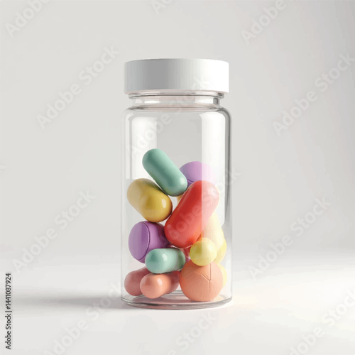 suppliments,3d suppliments bottle,realistic suppliments, transparent suppliment bootlles, tablets, multiple bottles,medicine,without label,glass jar multi color,capsules, omega 3 capsules, vitamins,  