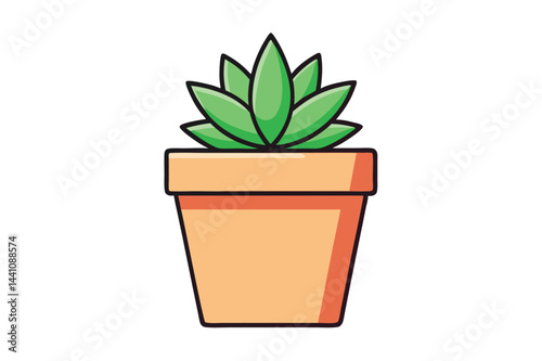 Cute vector illustration of a smiling succulent plant in a ceramic pot on a soft background, perfect for home decor or gardening projects