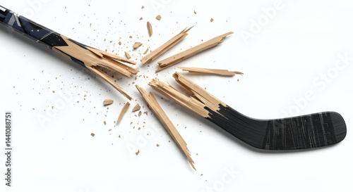 Fragmented Hockey Stick Splintered Isolated on White Screen Background Displaying a Career Ending Injury Symbolism Perfect for Decoration and Promotional Material