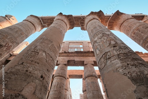 Luxor, Egypt - December 26 2023: Hypostyle Hall with huge columns in Karnak temple