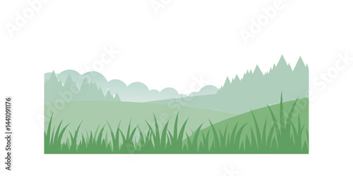 Foggy morning grass landscape vector illustration