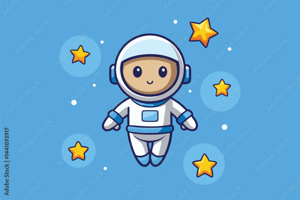 Fototapeta premium Cute astronaut floating in space with stars on a vibrant blue background