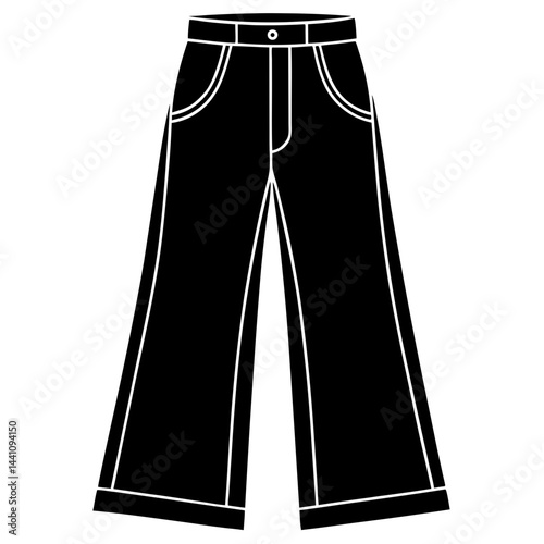 Wide-Leg Jeans Black Silhouette Vector on White