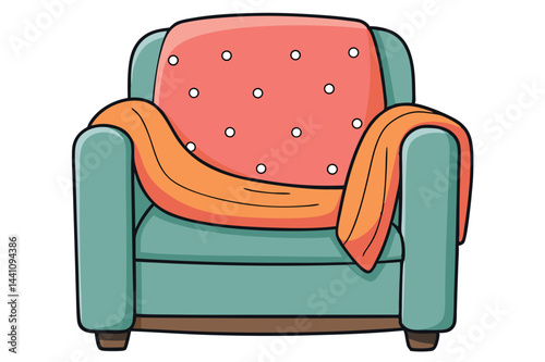 Cozy vector illustration of an armchair with a dotted blanket inviting relaxation in a warm living room setting