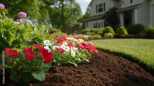 Colorful Flower Bed in Front Yard