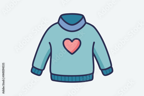 Vector illustration of a bright orange sweater with a heart design showcasing a cozy and stylish clothing option for fall and winter