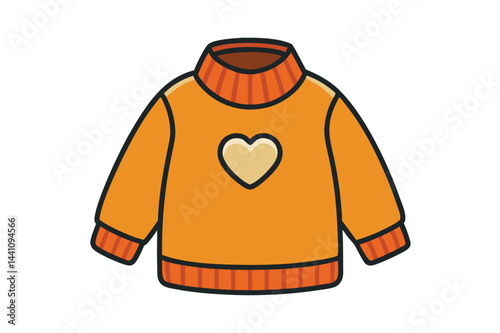 Vector illustration of a bright orange sweater with a heart design showcasing a cozy and stylish clothing option for fall and winter